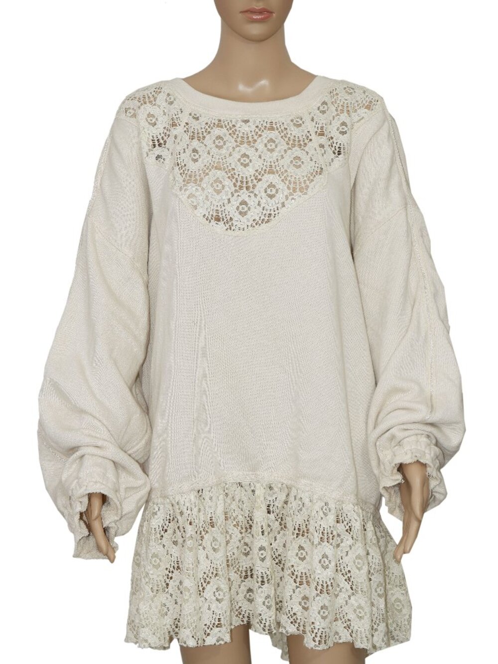 Free People Belle Sweatshirt Crew Neck Oversize Pullover Ruffle Dress L - Picture 4 of 10